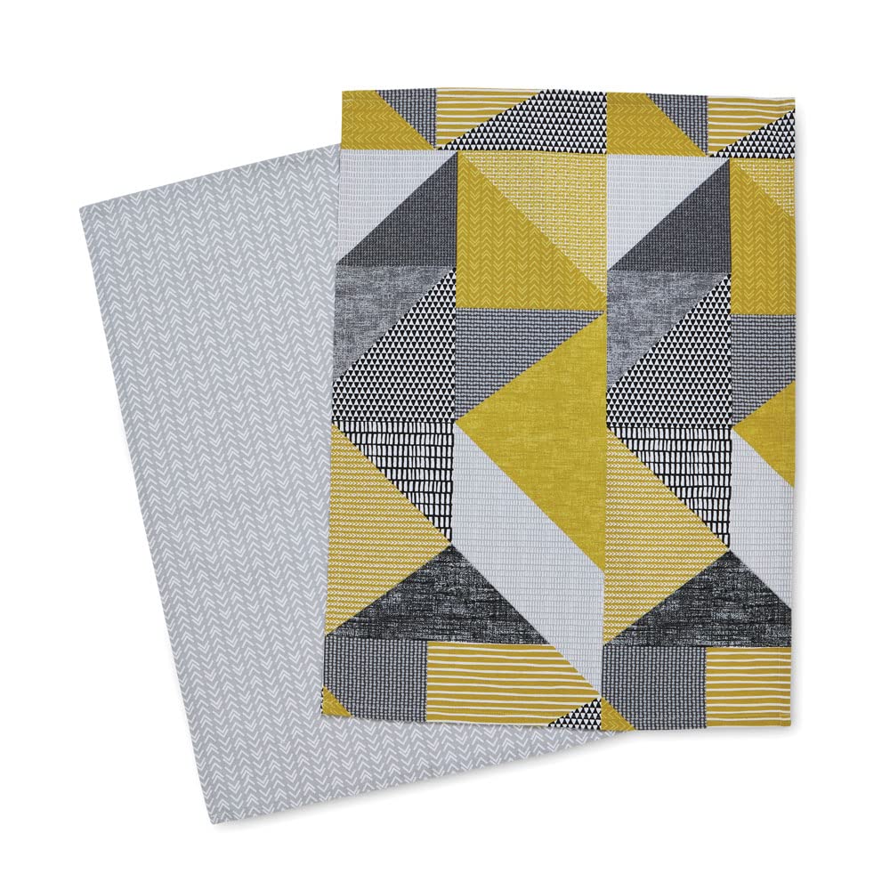 Catherine Lansfield Larsson Geo Two Pack Tea Towels Ochre