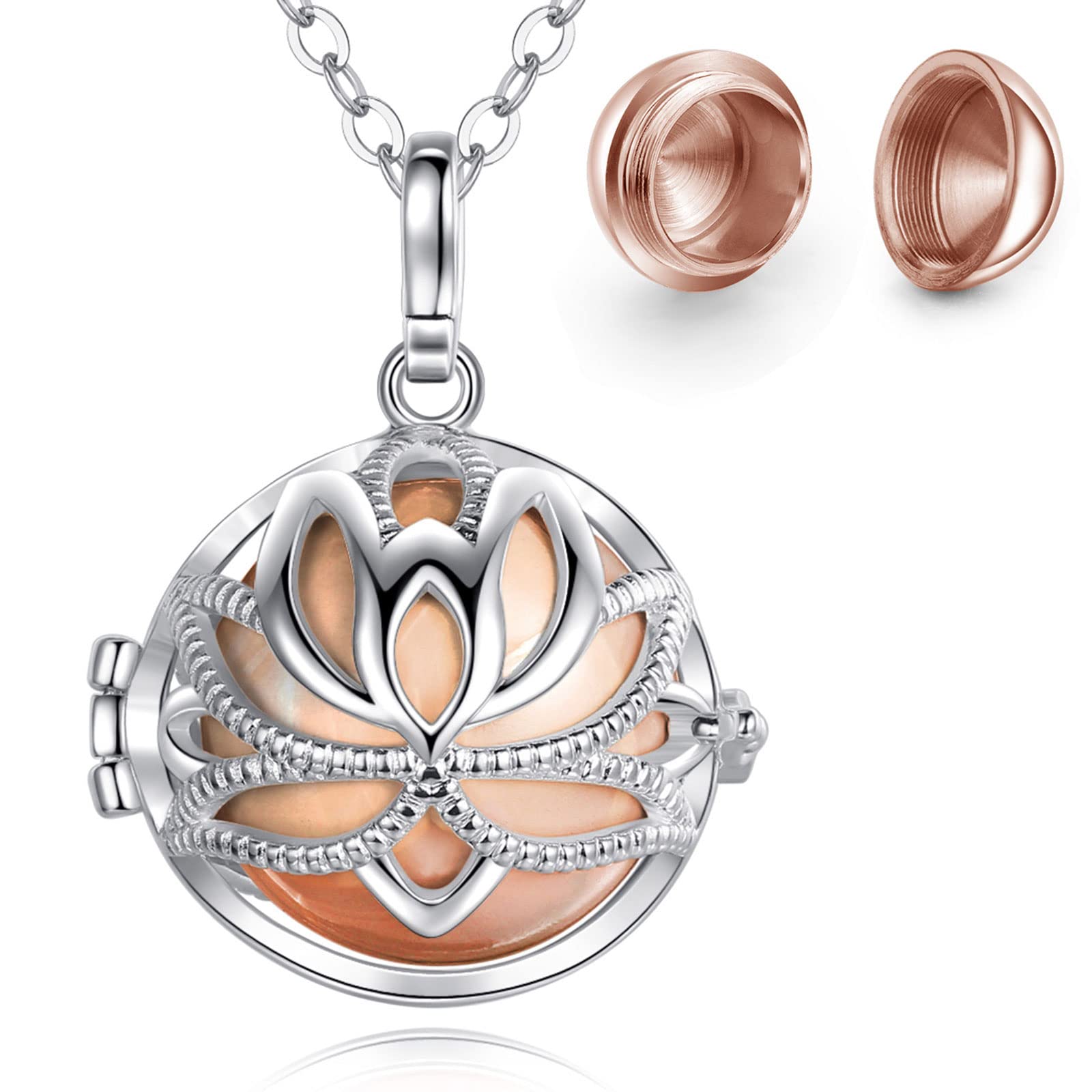 EUDORA Harmony Ball Cremation Urn Necklace for Ashes Lotus Ashes Urn Necklace Keepsake Jewellery Memorial Gifts Memorial Gifts for Men Women Mum Dad Pets, 61cm