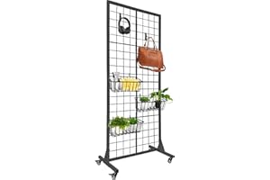 Montex Grid Wall 2.2 Ft x 5.5 Ft Gridwall Panel Floorstanding Retail Display with Wheels, Black