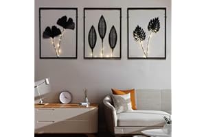 Phirown Metal Wall Art, Black Wall Decor with Light Strips 3 Pcs Modern Room Decor Rustic Farmhouse Wall Decor, Home Decor Wall for Living Room Bedroom (Vertical)
