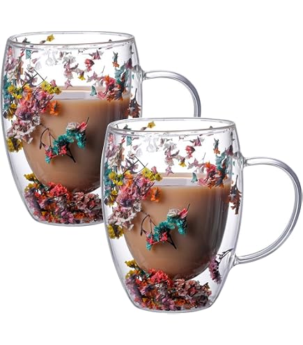 Amazon.com: NNXHWY 2PCS Double Wall Glass Coffee Mugs,200ml Clear Flower Coffee  Cups,Insulated Glass Coffee Mugs with Handle,Double Glass Coffee Cup Glass  Tea Cup for Cappuccino Latte Beverage (red : Home & Kitchen