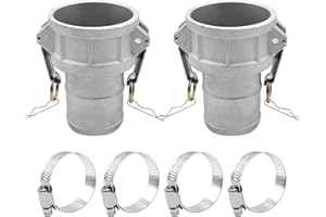 BITOTU 2PCS Type C Aluminum Global Cam and Groove Hose Fitting C-150 1.5" Type C with 4 PCS Hose Clamps with a Hose Shank (1.5 inch, Type C)