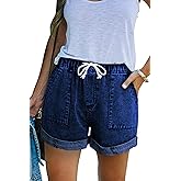 NEYOUQE Women's Casual Fashion Denim Shorts High Waisted Ripped Short Jeans Stretchy Drawstring Elastic Waist Jean 2025