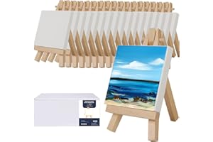 Zingarts Mini Canvases with Easel, Pack of 18, 3' x 3' Canvas Boards and 18pcs 5" Easels, Small Canvas Art Supplies for Acrylic Pouring and Oil Painting