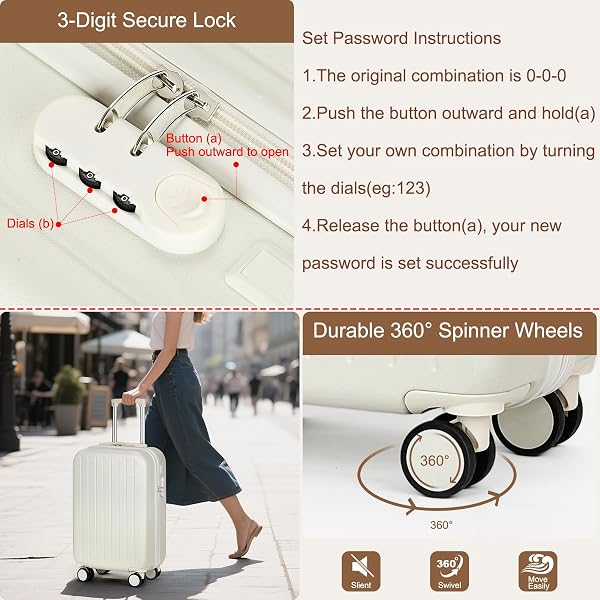 YORIGE LUGGAGE SETS FOR WOMEN MEN 4 PIECE – CARRY ON HARDSIDE SUITCASE 20INCH WITH USB PORT, 360° SPINNER WHEELS, DUFFEL BAG, CUP HOLDER, LIGHTWEIGHT LUGGAGE SET FOR TRAVEL VACATION