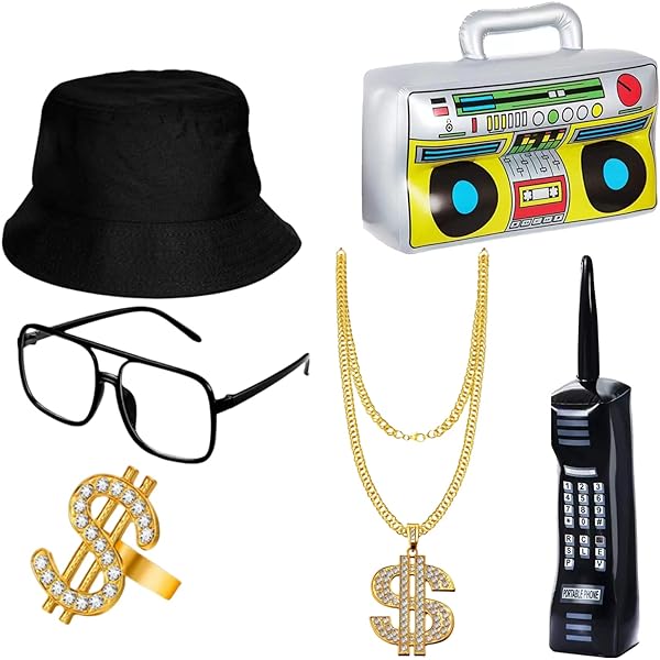 7 Pieces Hip Hop Costume Kit Old Style Cool Rapper Outfits Sunglasses