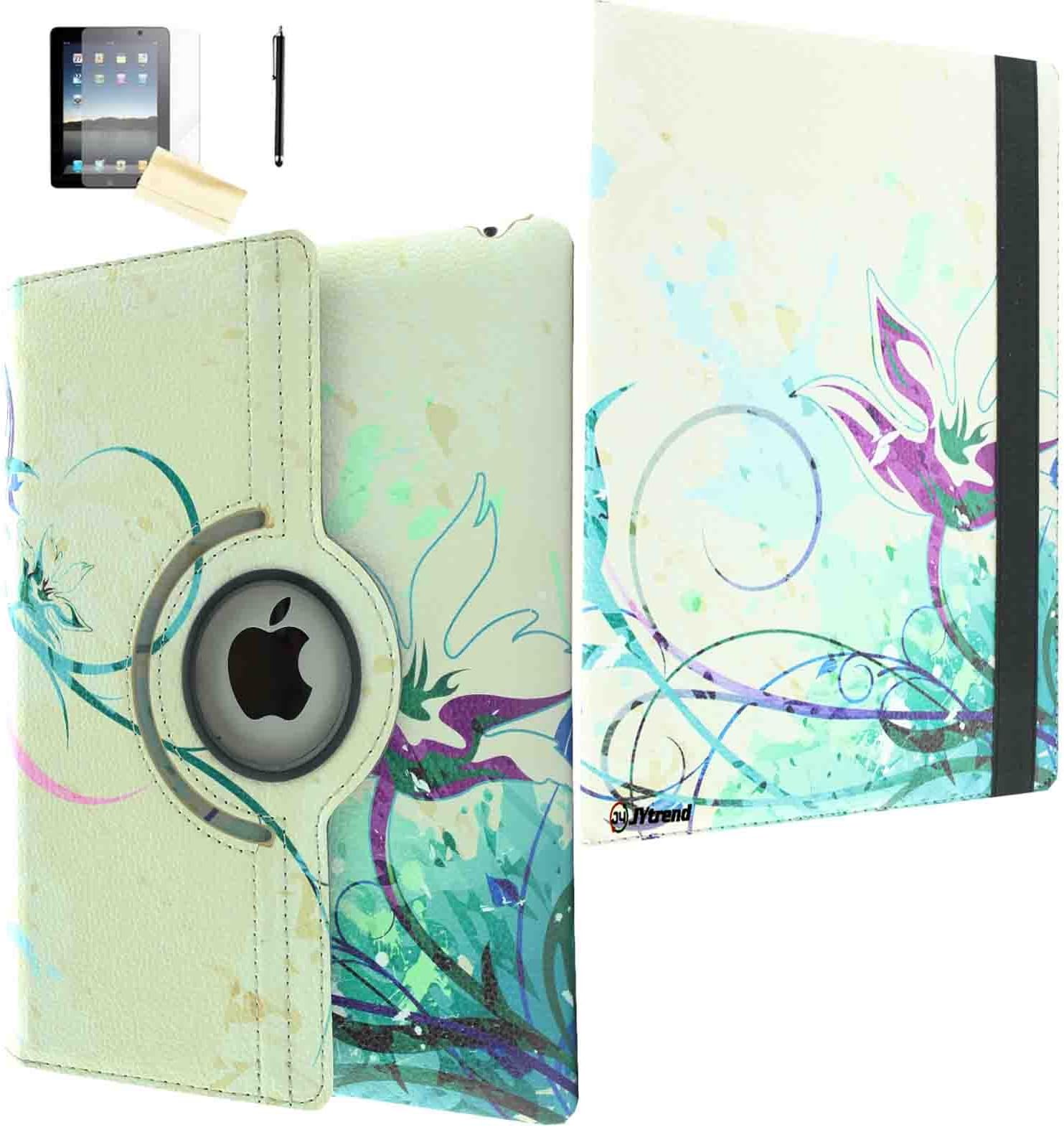 JYtrend iPad Air Case, (R) Rotating Stand Smart Case Cover Magnetic Auto Wake Up/Sleep for iPad Air (Air 1) A1474 A1475 A1476 (Blue Purple Flower)