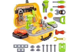 UNIH Kids Tool Sets for Boys Age 2-4 Childs Carpenter Preschool Fixing Tool Kit with Yellow Box, Toys for 2 Year Old