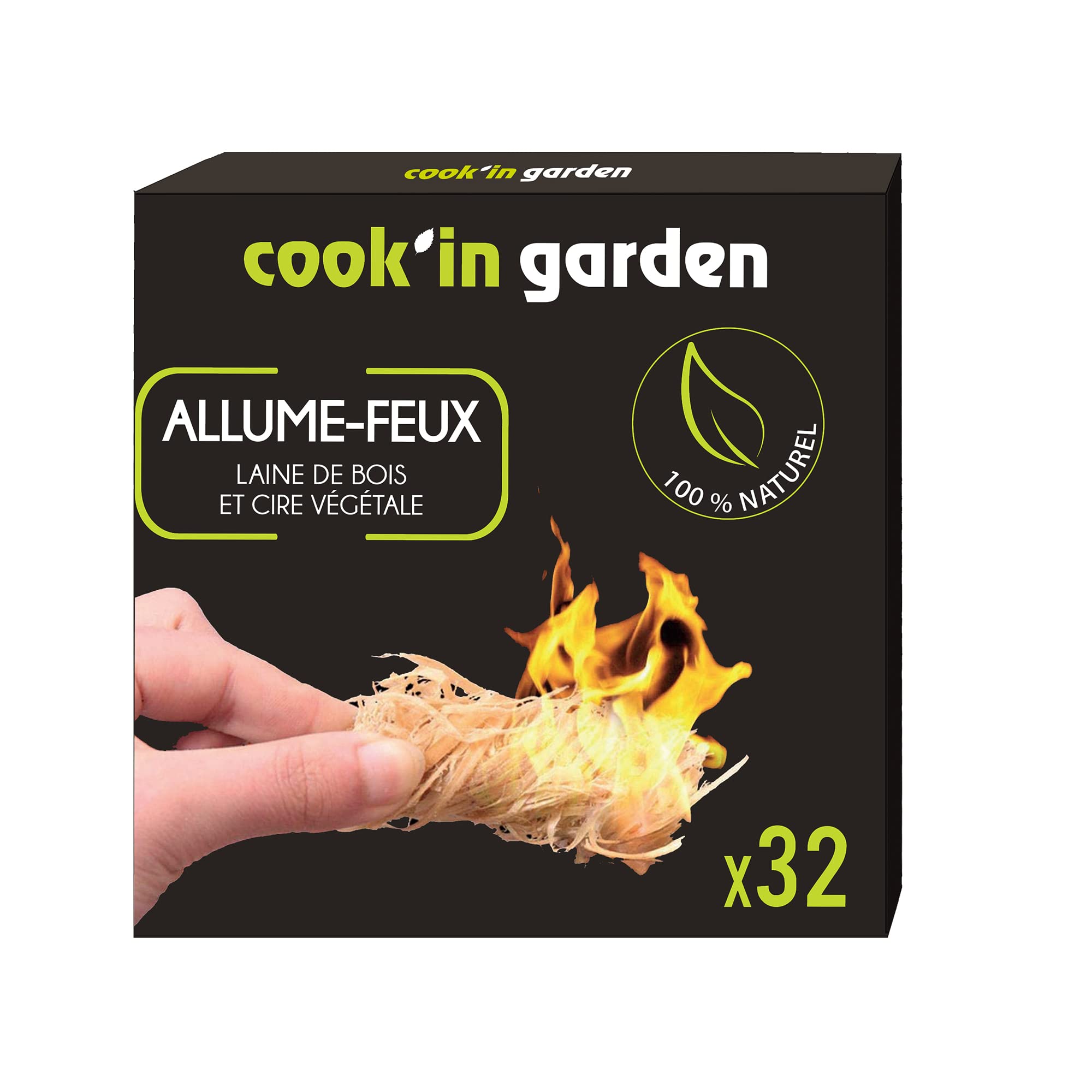 Cook'in garden, FL400, Box of 32 Fire Starters for Barbecue, Fireplace, Stove, Fire Pit – Wood Wool, Natural and Odourless, Easy Ignition, 100% FSC Certified