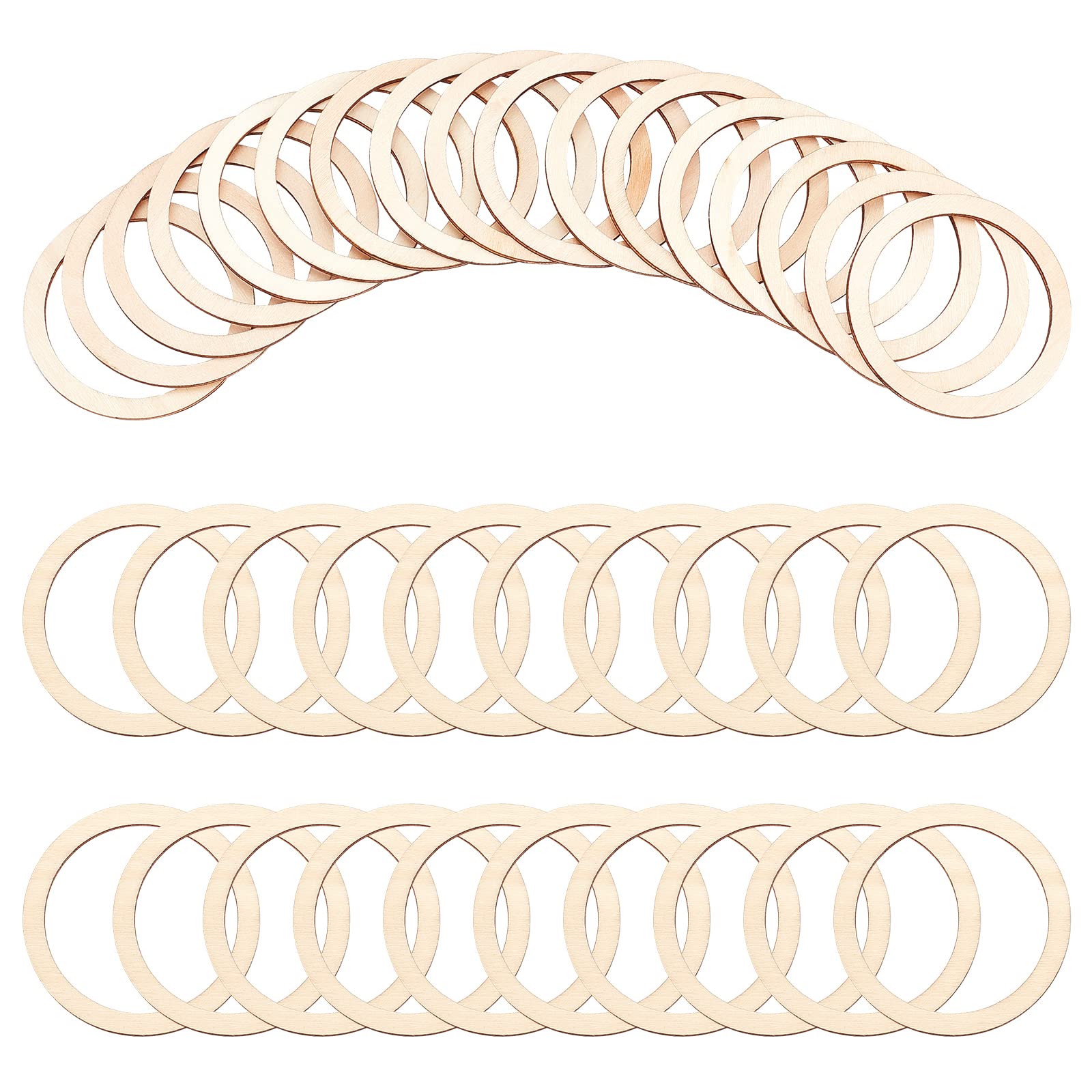 NBEADS 50 Pcs 7.35cm Natural Wood Rings, Unfinished Wood Pieces Circle Ornaments Wood Linking Rings Blank Wooden Slices for Painting Pyrography Home Decor, 6cm inner diameter