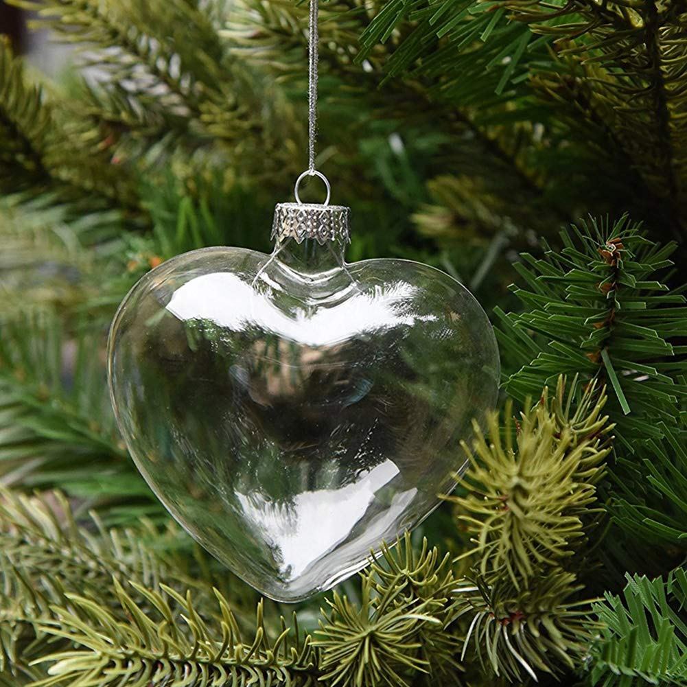 Warmiehomy 12pcs Clear Glass Baubles Heart Shape Ornaments Fillable Baubles for Christmas Party Wedding DIY Craft Decorations