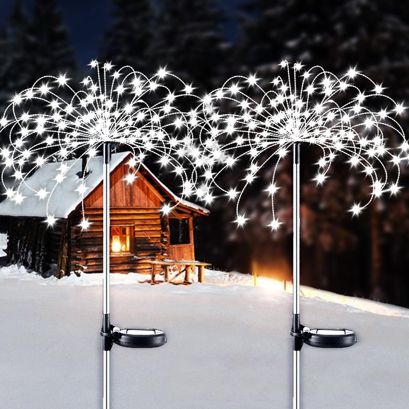 XVZ 2 x 150 LED Solar Lights for Outdoor Garden Fireworks Waterproof for Bushes, Lawn, Fences, Patios, Christmas, Cool White