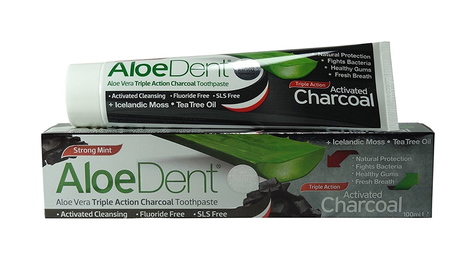 12 X Aloe Dent Aloedent Aloe Vera Triple Action Charcoal Toothpaste Fluoride Free - 100ml