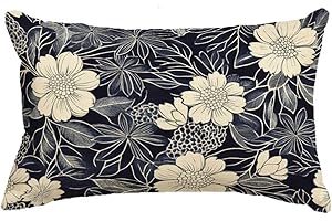 Flower Pillow Covers 16x24 Inch Navy Blue Linen Throw Pillow Covers Set of 1, Rectangle Decorative Cushion Covers with Invisi
