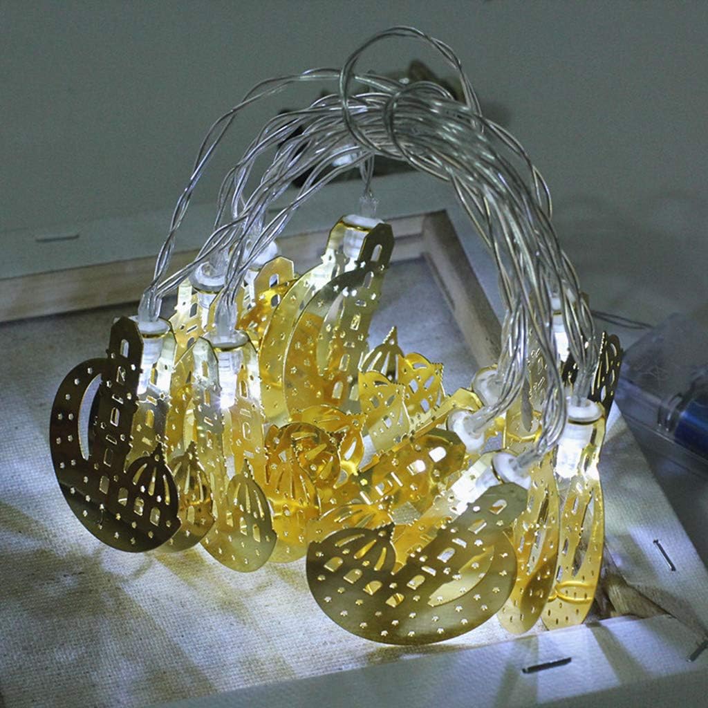 Kingjinglo 1.65m 10 Lights Moon Castle Lamp LED Eid Mubarak Decorative String Lights Ramadan Kareem Decoration Muslim Islam Party Supplies