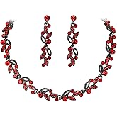 EVER FAITH Wedding Jewelry Set Art Deco Hollowed-Out Marquise Crystal Leaf Cluster Necklace Dangle Earrings Sets