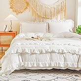 CCoutueChen White Ruffle Duvet Cover Queen 3Pcs Shabby Chic Farmhouse Bedding Set Girls Soft 100% Washed Microfiber Duvet Cover Set Boho Vintage Ruffled Bedding with 2 Pillowcases(No Comforter)