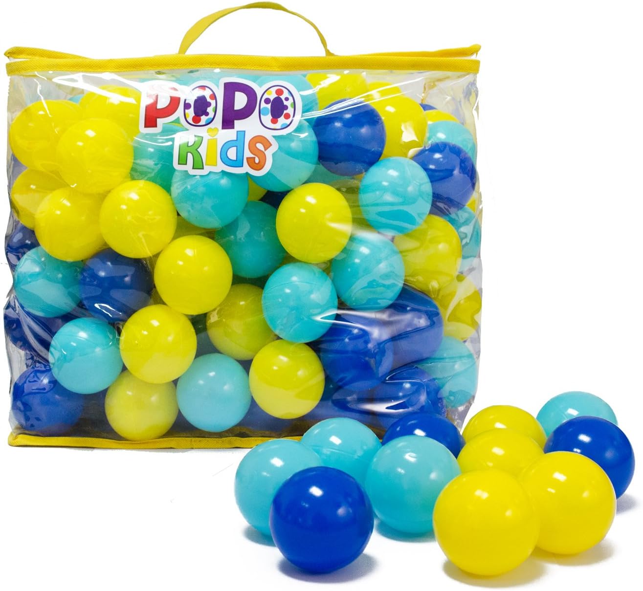 PoPo Kids Pack of 200 Balls, Phthalate Free BPA Free, Crush Proof Plastic Ball, Pit Balls, Durable Storage Mesh Bag with Zipper (PoPoStar)