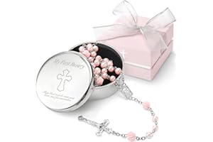 MYMATEZOE Baptism Gifts for Girl - My First Rosary with Silver-Plated Keepsake Box, Catholic Christening Gift Set, Pink Rosary for Kids, Baptism, First Communion & Baby Dedication Gifts for Girls from Godparent