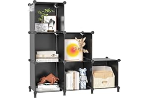 Neprock Closet Organizer, 6 Cube Closet Organizers and Storage, Portable Closet Storage Shelves, Clothes Storage Organizer Bookcases for Kids, Closet, Bedroom, Bathroom,Office（Black）