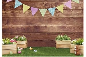Allenjoy 7x5ft Fabric Spring Easter Backdrops for Girls Photography Wrinkle Free Happy Bunny Rabbit Green Grass Brown Wooden Wall Baby Shower Kid Newborn Portrait Background Photo Studio Shooting