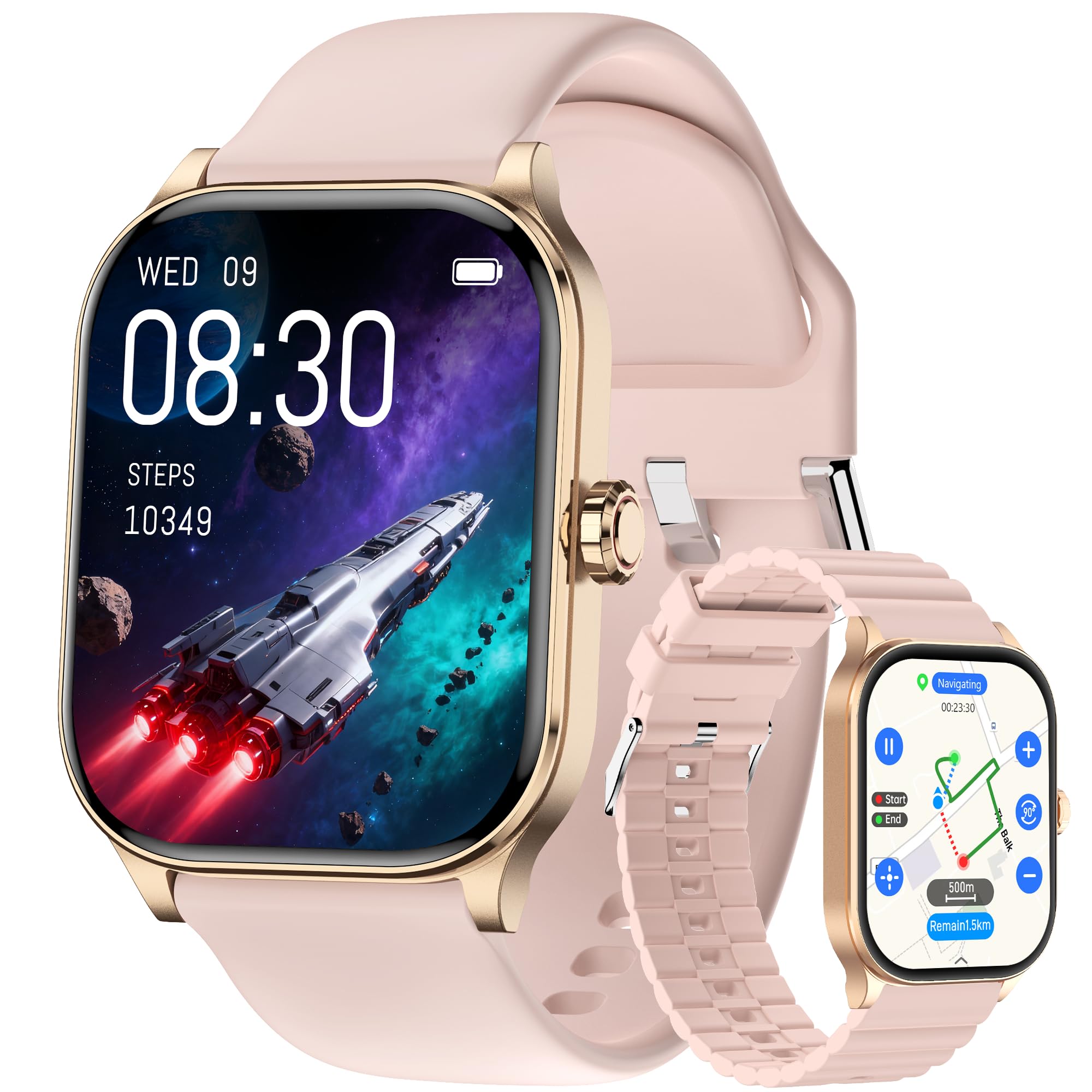Photo 1 of Smart Watch for Women Men with Text and Call, 2025 New AI Smartwatches with Heart Rate/SpO2/Sleep/Stress Monitor, 100+ Sports Modes, GPS Fitness Watches Compatible with iOS/Android (Map, Pink)