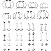 MONAZEO 32PCS 16G Lip Rings Surgical Steel Snake Bite Jewelry Labret Jewelry Monroe Lip Barbell Ring Daith Tragus Helix Piercing Jewelry for Women Men 6mm/8mm/10mm/12mm
