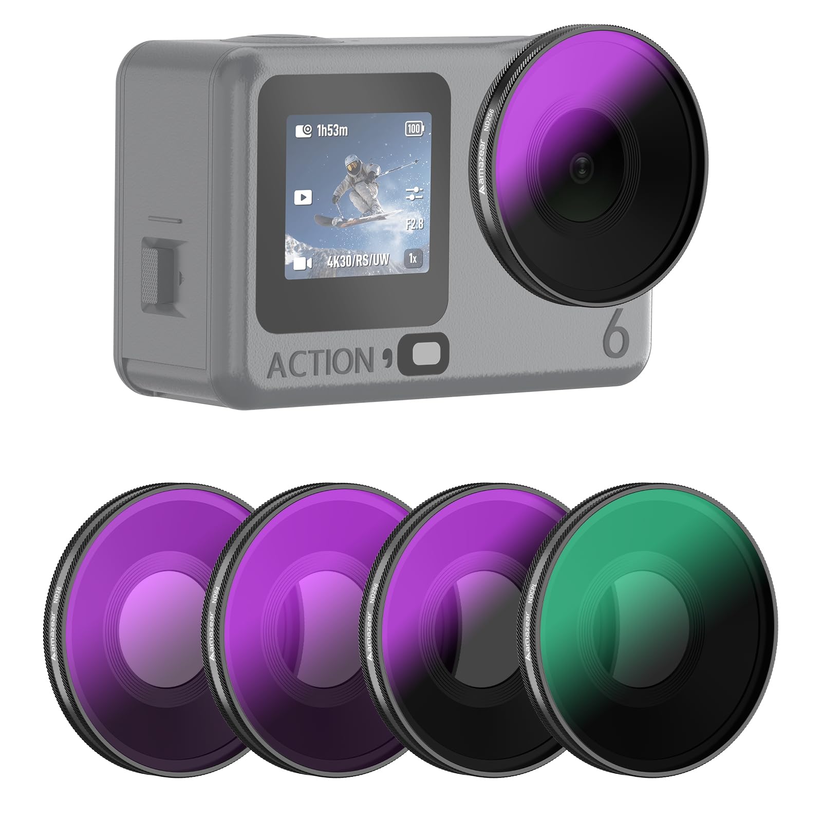 Photo 1 of AMAZEAR ND & CPL Filters Set for DJI OSMO Action 6, Action6 Pro Accessories ND16 + ND64 + ND256 + CPL Replacement Original Lens Screw-in Filters Kit | Optical Glass | HD | Oil Resistant |