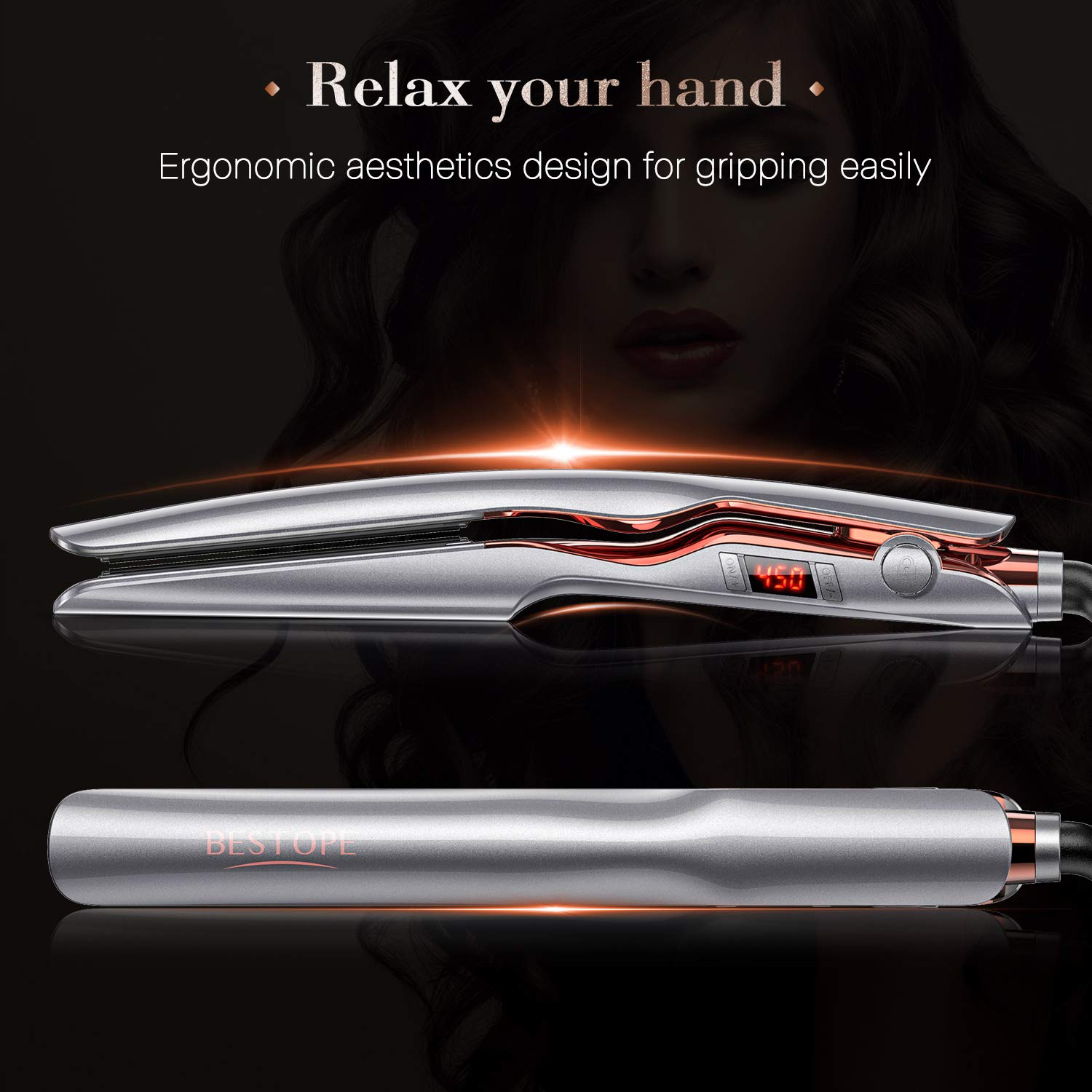 BESTOPE Hair Straightener, 1 Inch Flat Iron with Adjustable Temp Ceramic Tourmaline Straightening & Curls for Healthy Styling Curling Iron for All Hair Type : Beauty