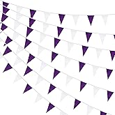 100 Feet Purple & White Pennant Banner Flags String Hanging Purple & White DIY Triangle Bunting Flags,Party Decorations for Grand Opening,Party Events Celebration,Kids Birthday,60 Pcs