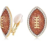 Sport Clip on Earrings Rugby Football Baseball Basketball Non Pierced Stud Earrings for Women Mom, 14K Gold Plated Game Day Gifts Sports Fan Accessories