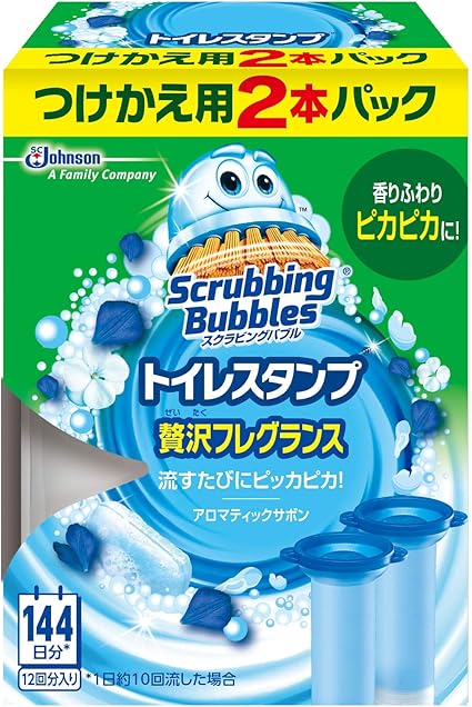 Amazon スクラビングバブル トイレ洗浄剤 トイレスタンプ 贅沢フレグランス アロマティックサボンの香り 付替用 2本入り 1箱 12スタンプ分 スクラビングバブル Scrubbing Bubbles ドラッグストア