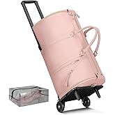 Ytonet Rolling Garment Bags for Travel, Convertible Carry On PU Leather Travel Bag 2.0 Roller Edition, 3 in 1 Suit Garment Duffle Bag with Wheels and Shoe Pouch for Business Wedding Overnight, Pink