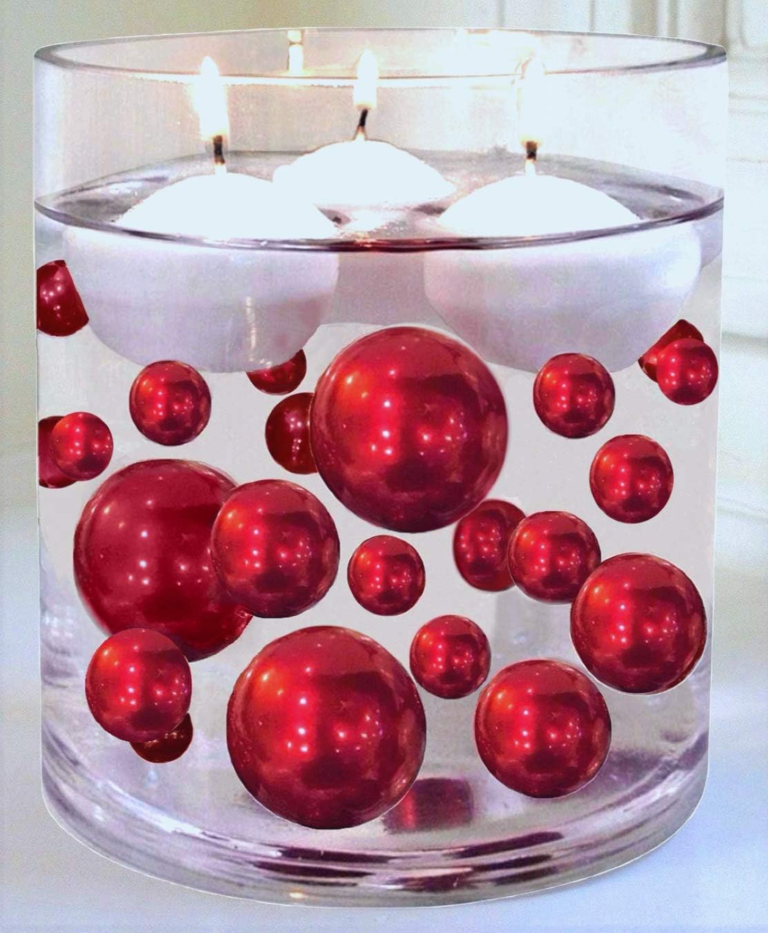 150 Floating Red Pearls - No Hole Jumbo/Assorted Sizes Vase Decorations-Fills 2 Gallons of Transparent Gels for Floating Effect-with Measured Floating Gels Prep Bags for Best Results!