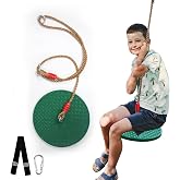 Rotating Disc Swing for Kids - 360&deg; Swivel Seat, No Assembly, Portable Rope Swing - Indoor/Outdoor for Trees, 330lbs Capacity, Ages 3+ (Dark Green)