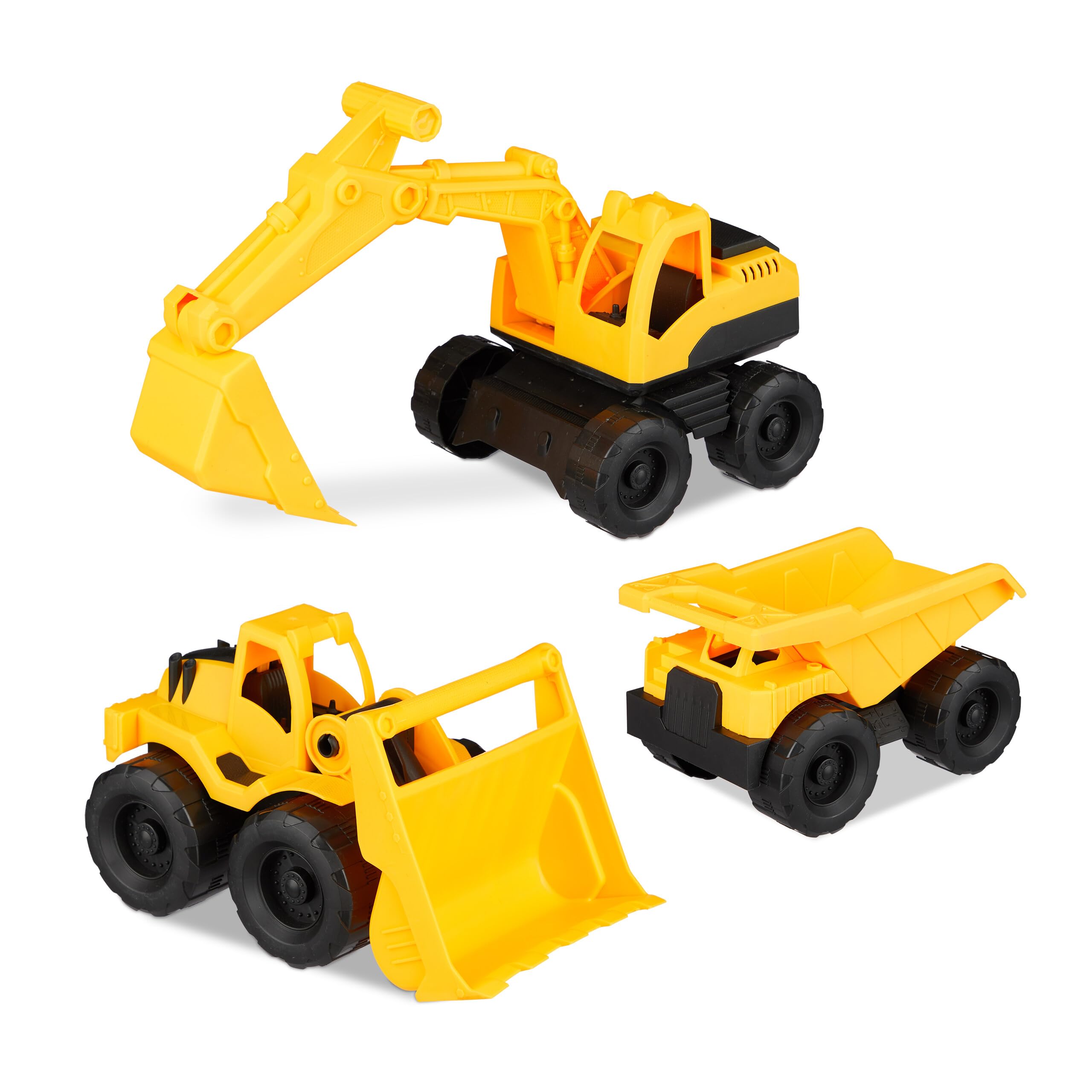 Relaxdays Children’s Construction Site Vehicles, Set of 3, Excavator, Loader & Truck, Sandbox Toys, Plastic