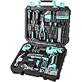 DEKOPRO Drill Set: Tool Set with 8V Cordless Drill, Home Tool Kit with Drill, Hand Tool Kits for Women 126 Piece, Turquoise