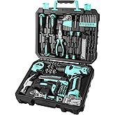 DEKOPRO Drill Set: Tool Set with 8V Cordless Drill, Home Tool Kit with Drill, Hand Tool Kits for Women 126 Piece, Turquoise