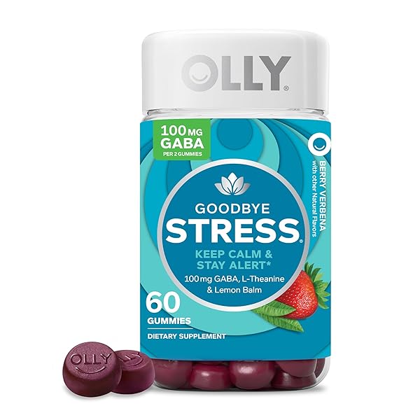 OLLY GOODBYE STRESS GUMMY, GABA, L-THEANINE, LEMON BALM, STRESS RELIEF SUPPLEMENT, BERRY – 60 COUNT