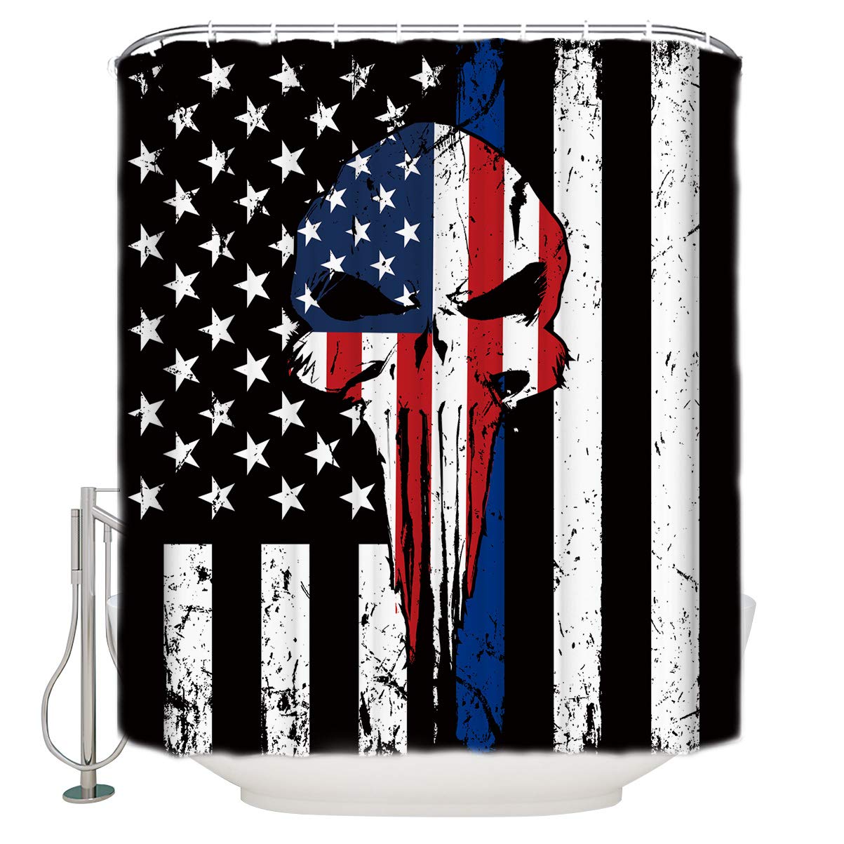 Tocahome Shower Curtain For Bathroom Vintage American Flag Punisher Skull Cloth Fabric Bathroom Decor Set With Hooks Stall Size 54x78 Inch Amazon In Home Kitchen