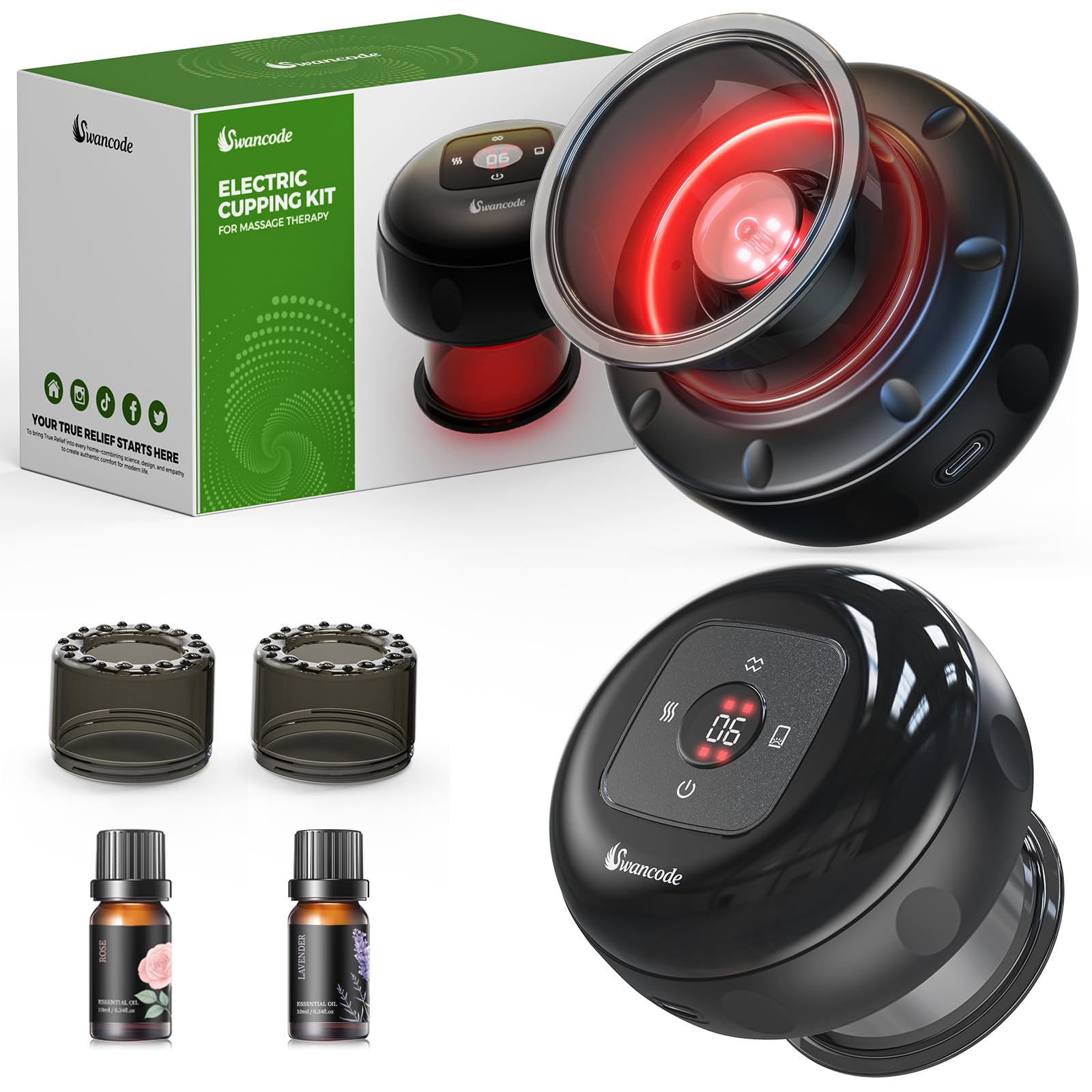 Photo 1 of 2 Pack 5-in-1 Smart Dynamic Cupping Set, Electric Cupping Device with Red Light, Heated Cupping Massager with 12-Level Suction & Heat, Cupping Machine for Pain Relief, Muscle Soreness, Knots, Aches