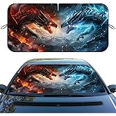 Fire Ice Dragon Car Front Window Sun Shield Red Blue Magic Dragons Heatshield Front Window Car Sun Shade Windshield Rays Sun Shade Visor Protector for Car Sedan Truck SUV Accessories 59x31.5 Inch
