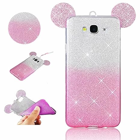 Sycode Glitzer 2 in 1 Gradient Farbe Schutzhülle mit 3D Cartoon Maus Ohr Hülle Cover Schale Etui für Samsung Galaxy Grand Pri