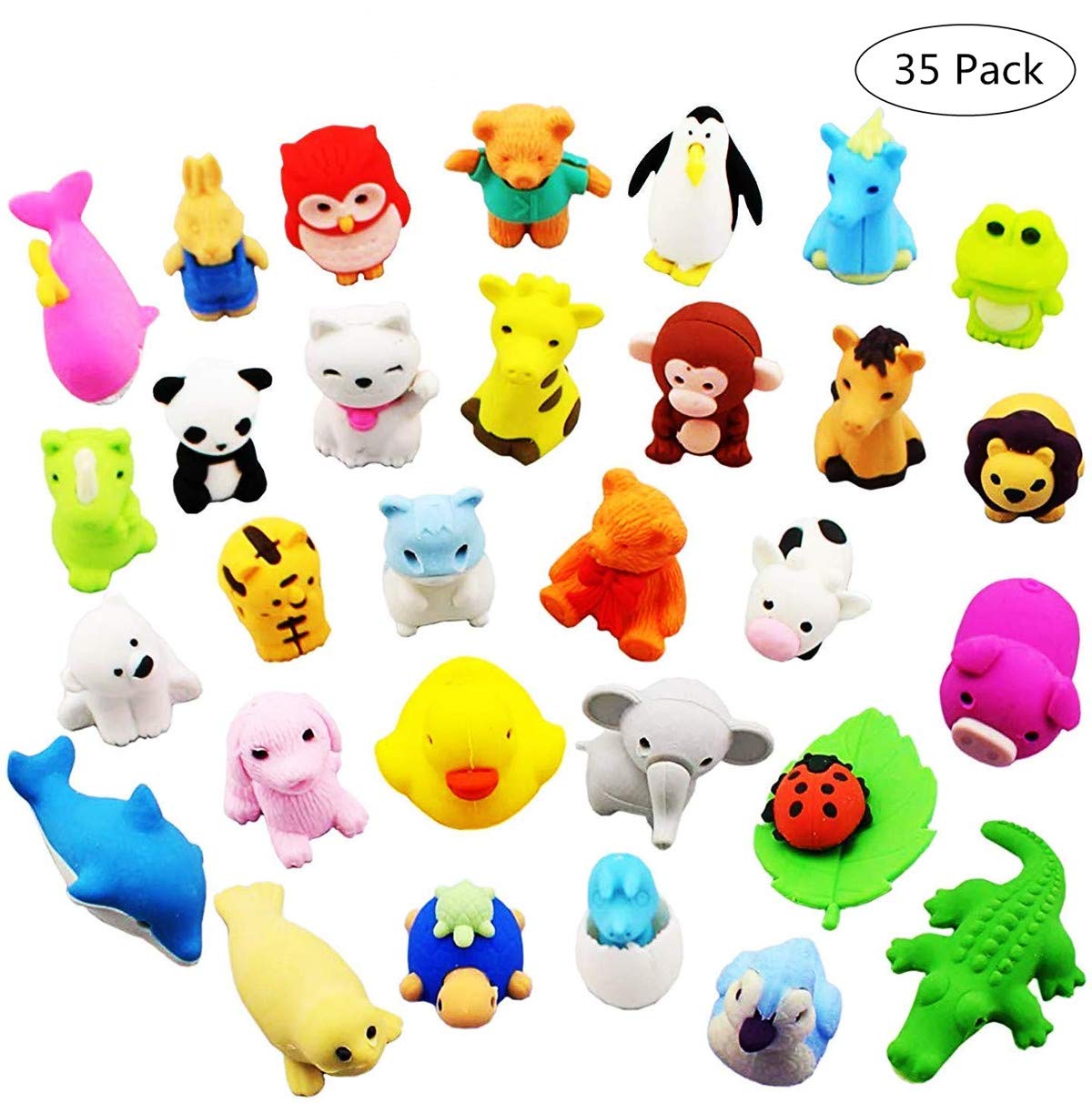 YongbestCute Animal Pencil Erasers,35 Pieces Mini Rubber Pencil Erasers Creative Erasers for Kids Children Party Favour Bag Fillers Birthday