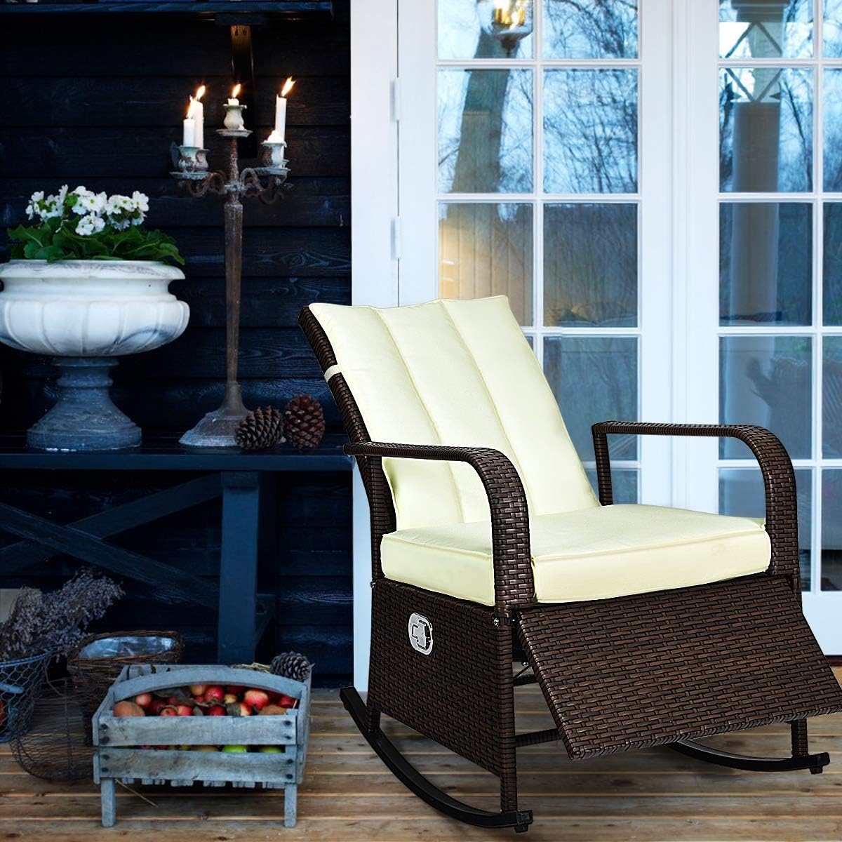 Tangkula Outdoor Wicker Rocking, Modern Cushioned Seating and Back, Auto Adjustable Rattan Reclining Chair, Space Saving Design, Garden Lawn Balcony Backyard Patio Fu, Brown : Industrial & Scientific