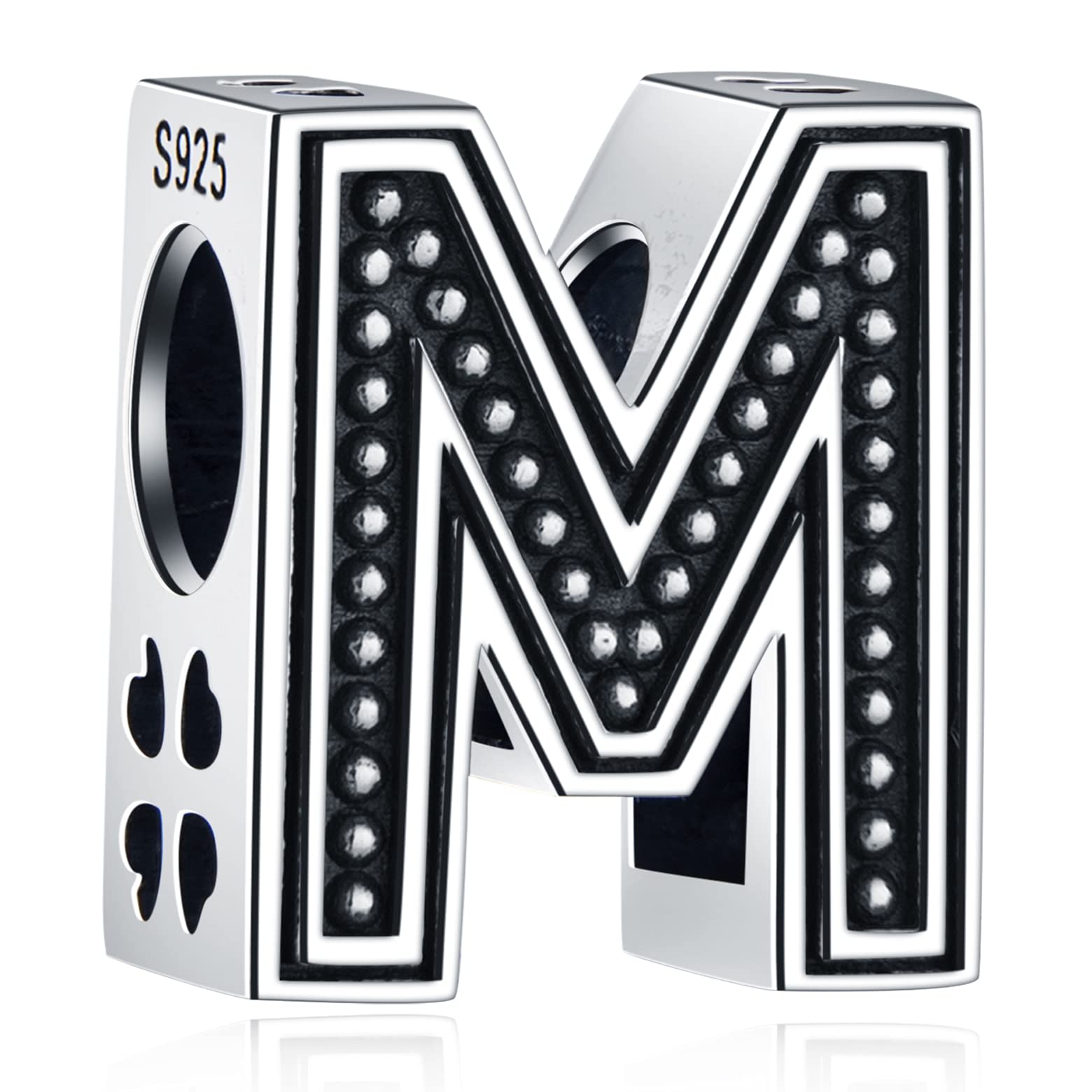 Letter M Charms, Initial M Alphabet Beads in Vintage 925 Sterling Silver, fits Pandora My First Mothers Day Bracelet, Mummy Gift for Mum/Mom/Mother in Law/Mommy