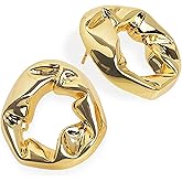 Jeanbeau Chunky Geometric Stud Earrings for Women, Trendy Statement Textured Hollow Lightweight Hypoallergenic Earing Prom Fashion Jewelry Gift