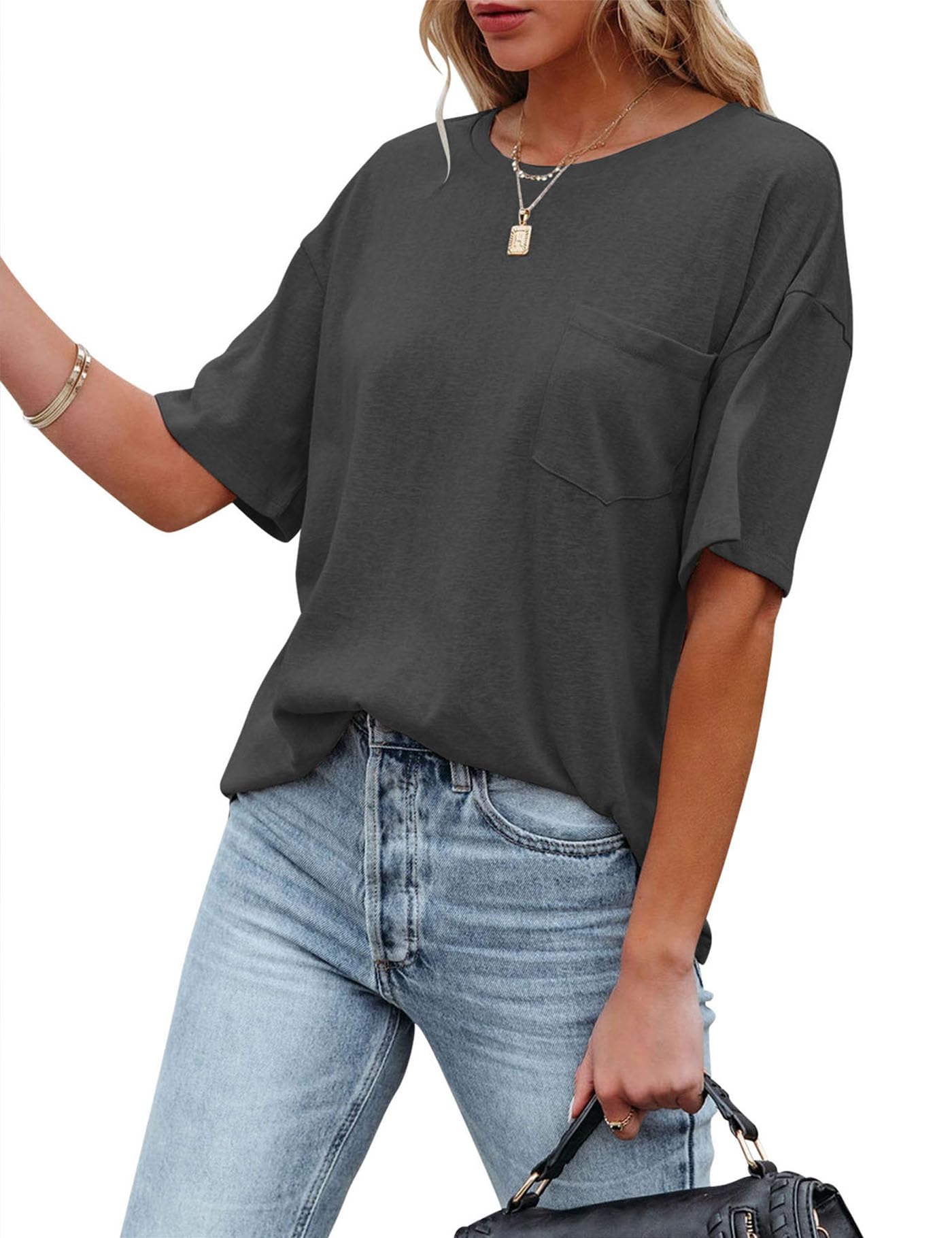 Photo 1 of ***N0 SIZE****
Fanway&EC Women's Short Sleeve T-Shirts Casual Crewneck Tees with Pocket Summer Basic Tops Charcoal
