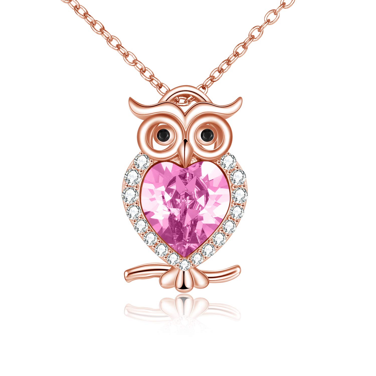 WINNICACA Owl Necklace S925 Sterling Silver Pink October Birthstone Pendants Cute Animals Jewellery Gifts for Women Girls Owl Lover