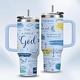 HYMONA I Am A Child of God Tumbler 40oz with Handle, Light Blue Insulated Christian Travel Mug - Peaceful Baptism Gifts for Women & Girls